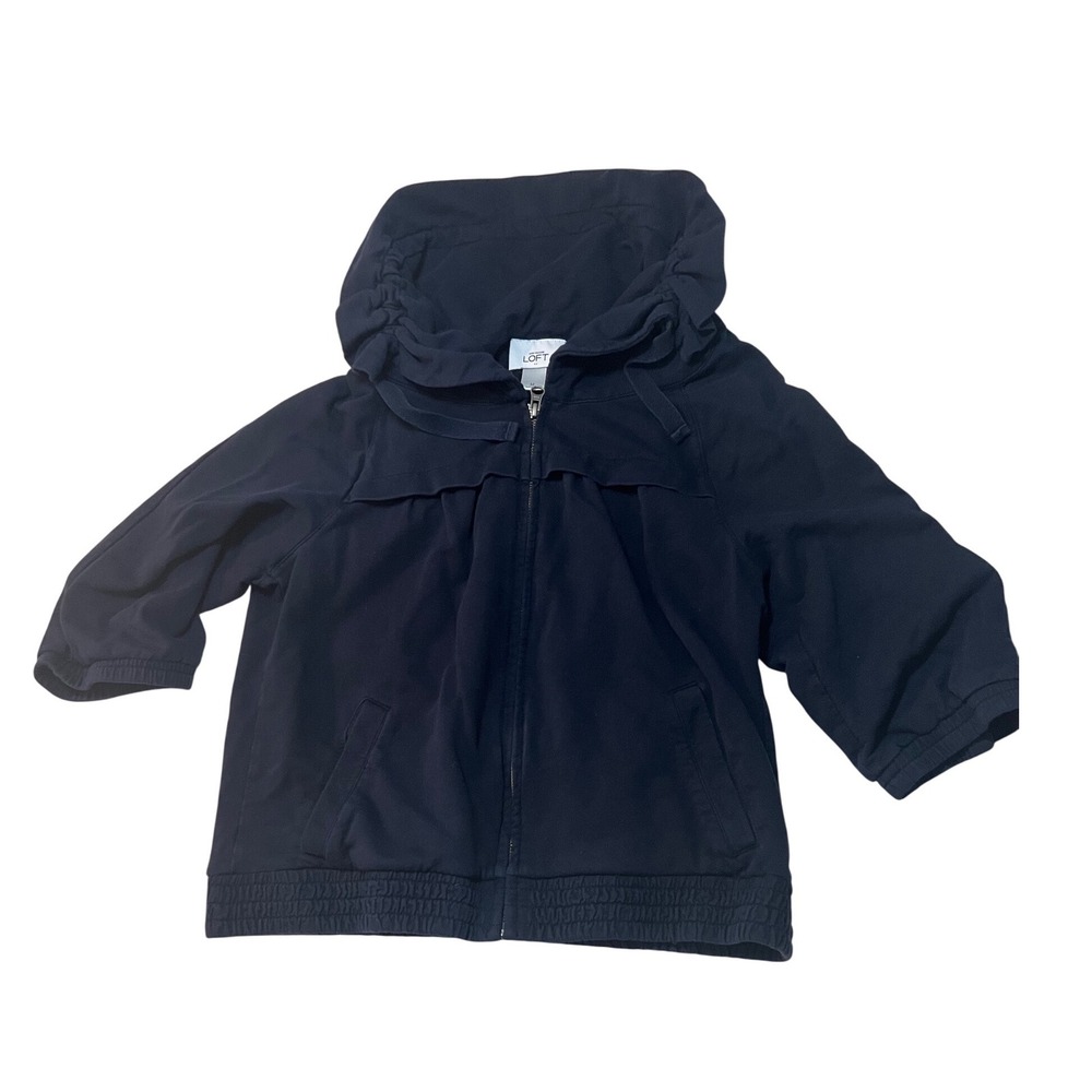 Ann Taylor Loft Womens Navy Blue 3/4 Sleeve Full Zip Hooded Jacket Size M